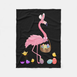 Pretty Easter Flamingo With Easter Basket Easter Fleece Blanket