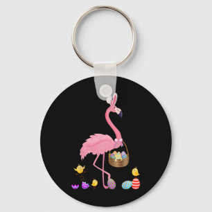 Pretty Easter Flamingo With Easter Basket Easter Keychain