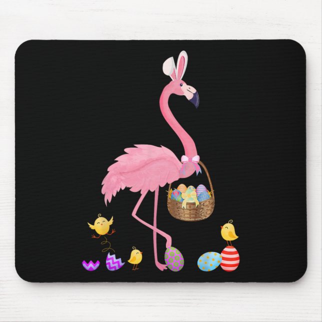 Pretty Easter Flamingo With Easter Basket Easter  Mouse Pad (Front)