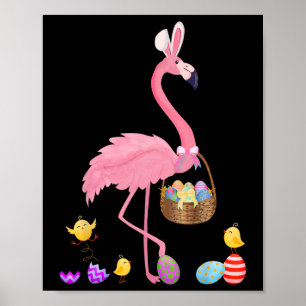 Pretty Easter Flamingo With Easter Basket Easter  Poster