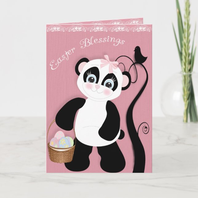 Pretty Easter Panda Holiday Card (Front)