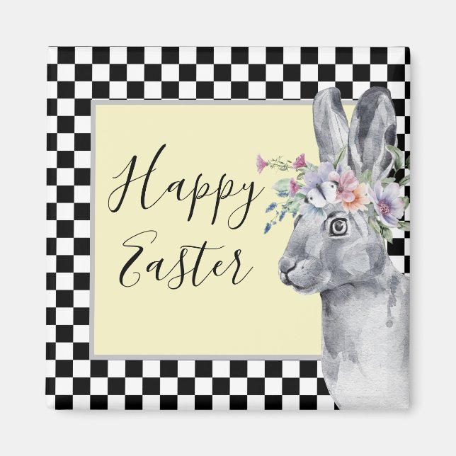 Pretty Easter Rabbit Checkerboard Magnet (Front)