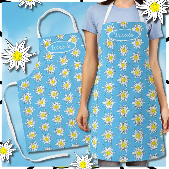 Pretty Edelweiss Pattern Light Blue Apron  (Creator Uploaded)