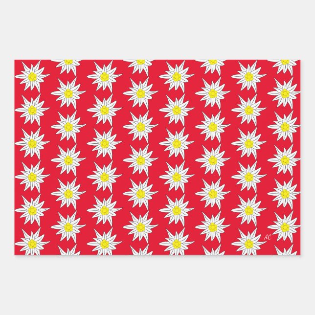 Pretty edelweiss pattern wrapping paper sheets