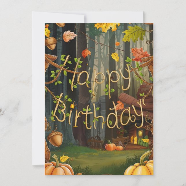 Pretty Editable Cozy Autumn Fall Happy Birthday Card (Front)