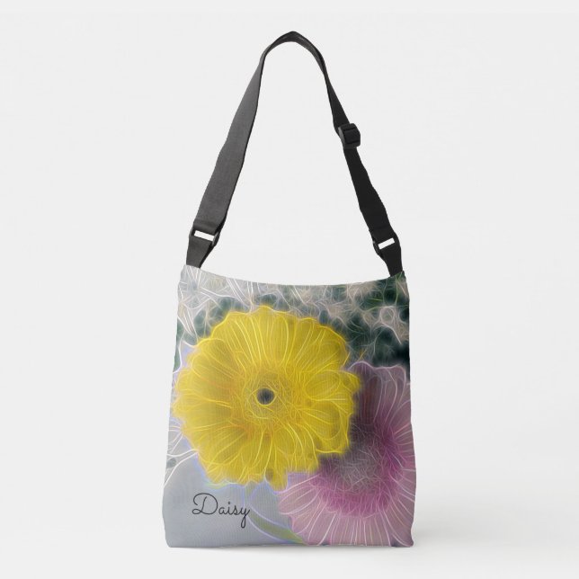 Pretty Electric Flowers Yellow Pink *Personalize* Crossbody Bag (Front)