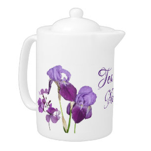 Pretty elegant beautiful purple iris floral cute teapot