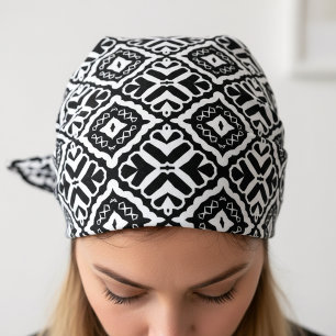 Pretty Elegant Black and White Geometric Pattern Bandana
