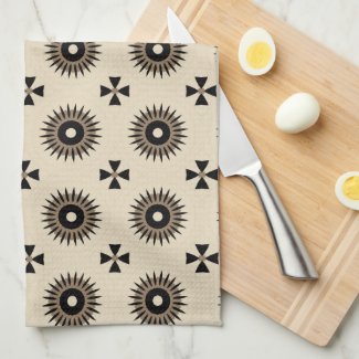 Pretty Elegant Black & Beige Geometric Pattern Kitchen Towel