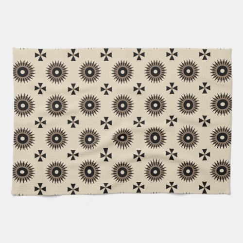 Pretty Elegant Black  Beige Geometric Pattern Kitchen Towel