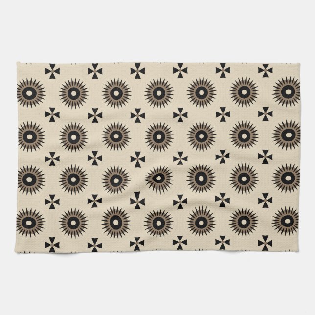 Pretty Elegant Black & Beige Geometric Pattern Kitchen Towel (Horizontal)