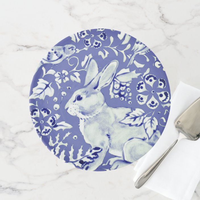 Pretty Elegant Blue China Rabbit Bird In Garden Cake Stand Zazzle Com