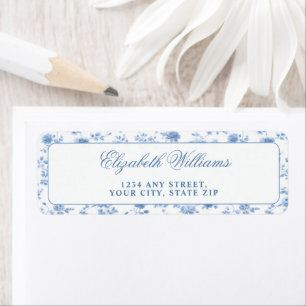 Pretty Elegant Blue Floral Toile Bridal Shower Label