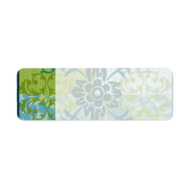 Pretty Elegant Blue Green Floral Damask Pattern Label (Front)