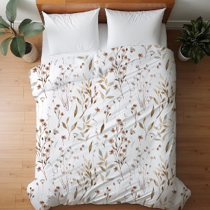 Pretty Elegant Brown Floral Botanical Pattern Duvet Cover