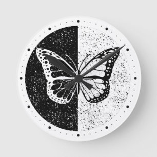 Pretty Elegant Butterfly Black & White Day Night Round Clock