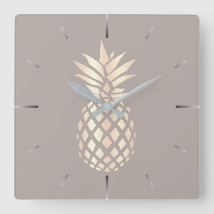 Pretty elegant copper rose gold pineapple & gray square wall clock