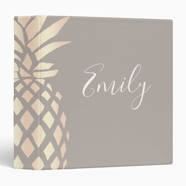 Pretty elegant copper rose gold pineapple & grey 3 ring binder (Front/Spine)