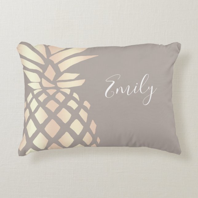 Pretty elegant copper rose gold pineapple & grey accent pillow (Front)