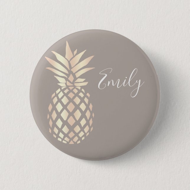 Pretty elegant copper rose gold pineapple & grey button (Front)