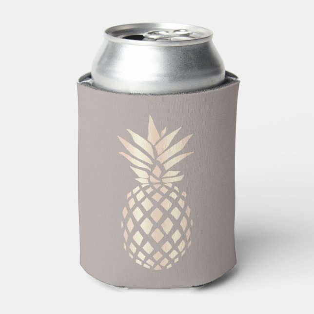 Pretty elegant copper rose gold pineapple & grey can cooler (Can Front)