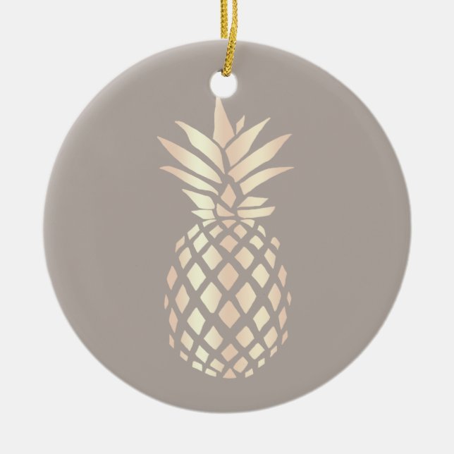 Pretty elegant copper rose gold pineapple & grey ceramic ornament (Front)