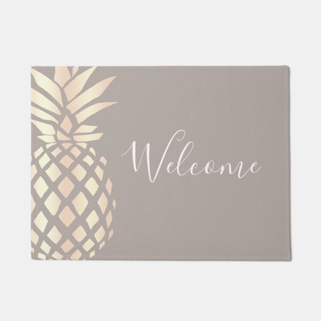 Pretty elegant copper rose gold pineapple & grey doormat (Front)