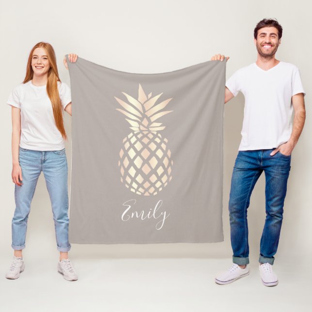 Pretty elegant copper rose gold pineapple & grey fleece blanket (In Situ)