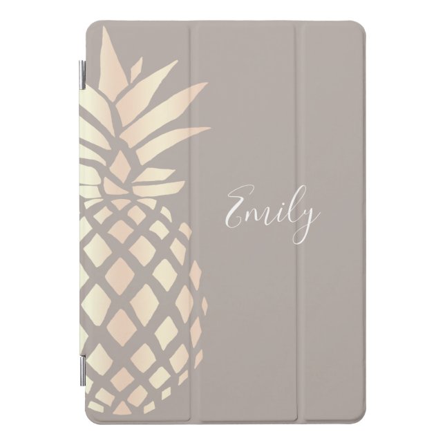 Pretty elegant copper rose gold pineapple & grey iPad pro cover (Front)