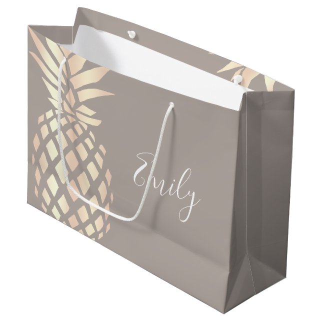 Pretty elegant copper rose gold pineapple & grey large gift bag (Front Angled)