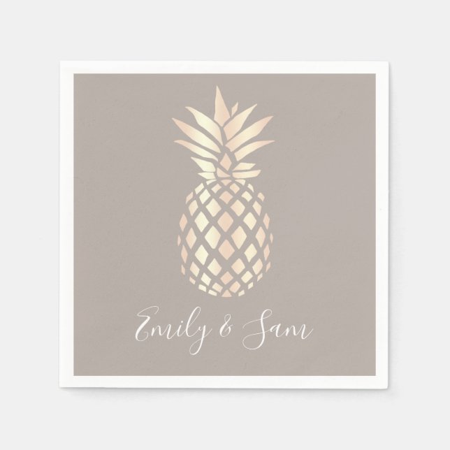 Pretty elegant copper rose gold pineapple & grey napkins (Front)