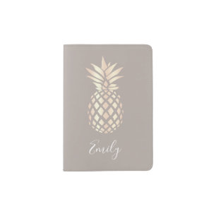 Pretty elegant copper rose gold pineapple & grey passport holder