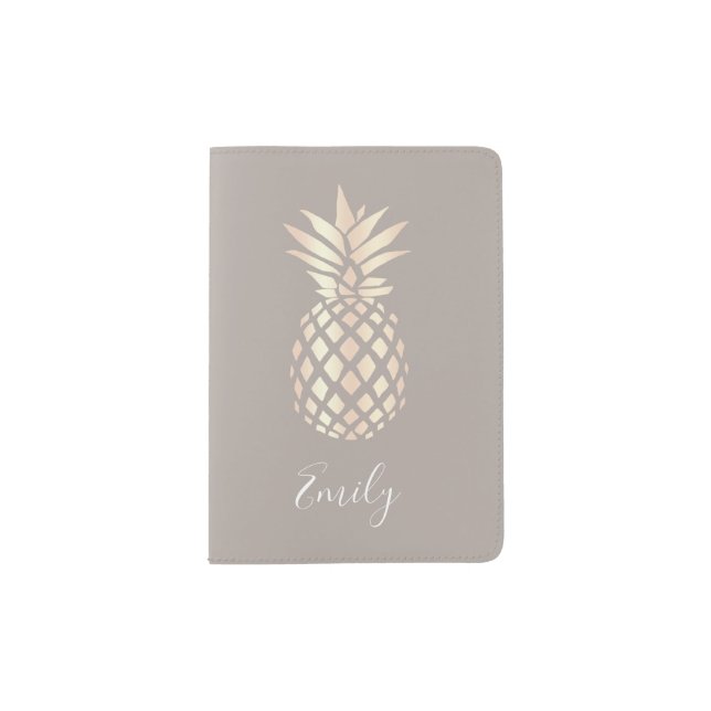 Pretty elegant copper rose gold pineapple & grey passport holder (Front)