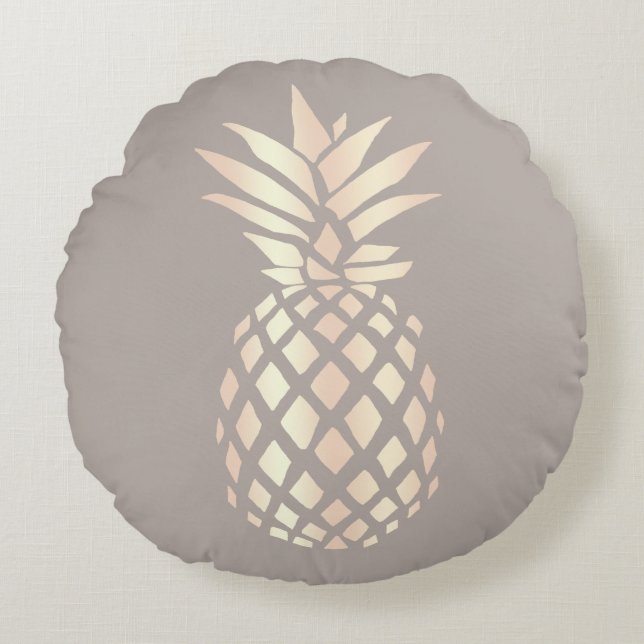 Pretty elegant copper rose gold pineapple & grey round pillow (Front)