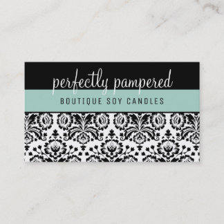 PRETTY ELEGANT DAMASK pattern black mint green Business Card