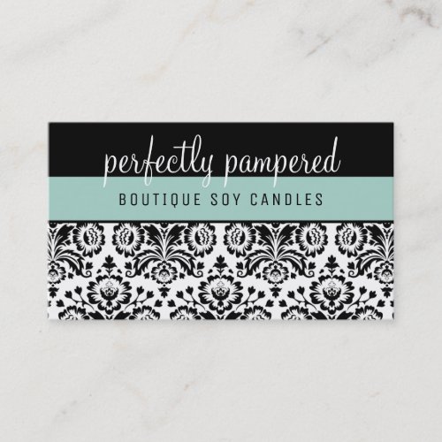 PRETTY ELEGANT DAMASK pattern black mint green Business Card