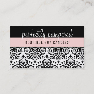 PRETTY ELEGANT DAMASK pattern black pale pink Business Card
