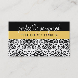 PRETTY ELEGANT DAMASK pattern black yellow Business Card