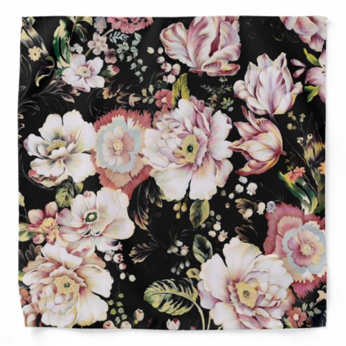 pretty elegant girly chic pink black floral bandana