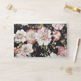 pretty elegant girly chic pink black floral HP laptop skin