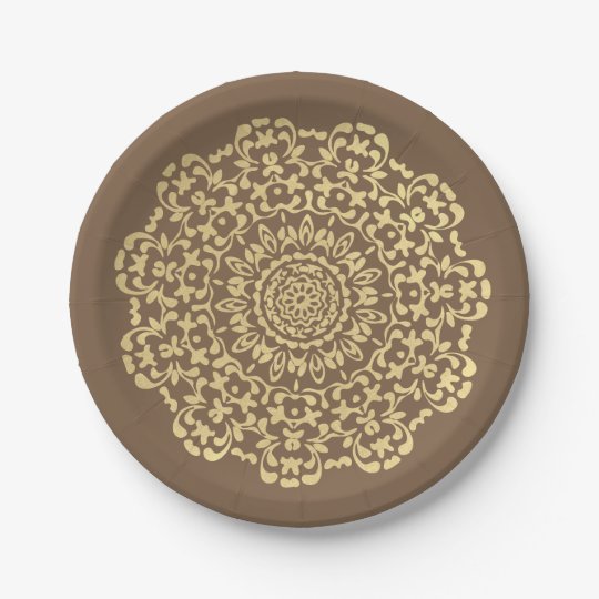 Pretty Elegant Gold Brown Lacy Patterned Paper Plate | Zazzle.com