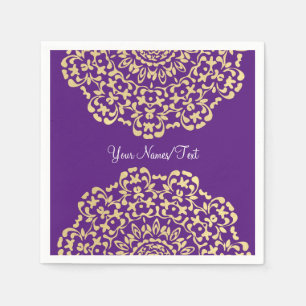 Pretty Elegant Gold Deep Purple Lacy Patterned Paper Napkins