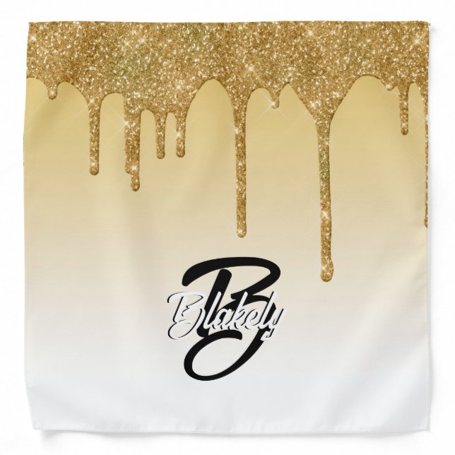 Pretty Elegant Gold Sparkle Monogram Name Initials Bandana (Front)