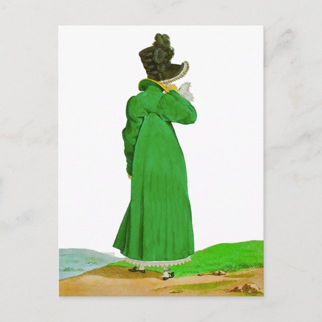 Pretty Elegant Green Regency Fashion Drawing  Postcard (Front)