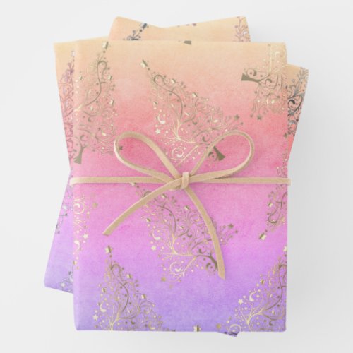 Pretty elegant holographic Christmas tree pattern Wrapping Paper Sheets