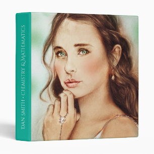 Pretty Elegant Lady, Brunette Woman Vintage Art 3 Ring Binder