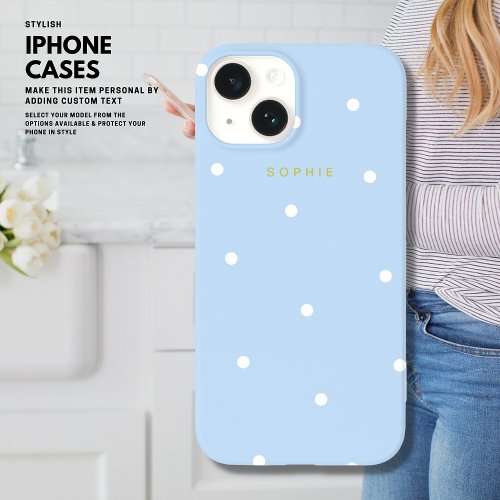 Pretty Elegant Minimal Simple Blue Cute Polka Dot Case_Mate iPhone 14 Case