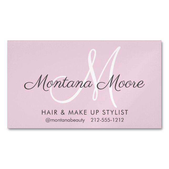 Pretty Elegant Monogram Pink Make Up Hair Salon  Business Card Magnet (Front)