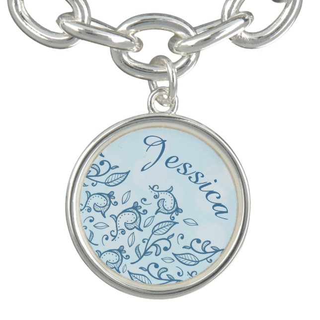 Pretty Elegant Ornate Blue Pattern Personalised Bracelet (Design)