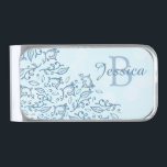 Pretty Elegant Ornate Blue Pattern Personalised Silver Finish Money Clip<br><div class="desc">Elegant personalised money clip with ornate light blue pattern.</div>